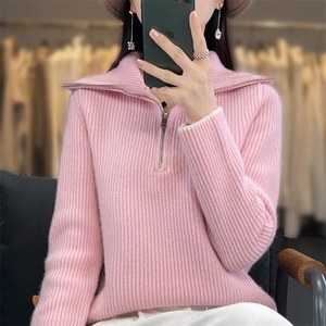 2025年秋季新款百搭女士翻领羊毛套头衫图片