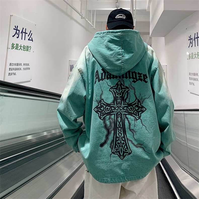 XZ213-JK09-P75控88港风大码潮牌水洗做旧发泡印花套头连帽卫衣,男装卫衣,星座213