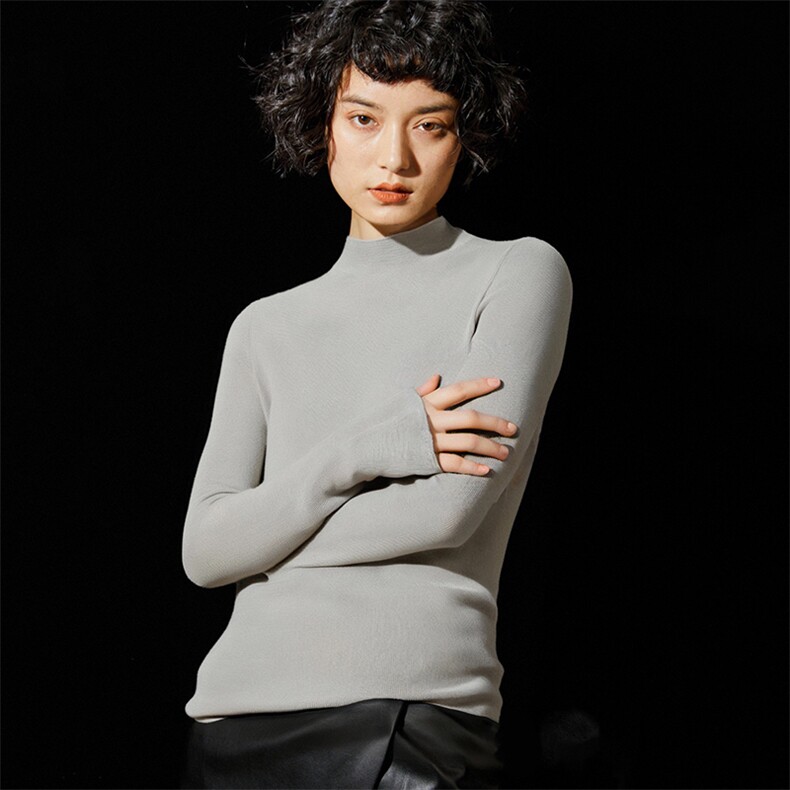 2025春秋新款羊绒衫女100纯山羊绒纯色半高领上衣修身精纺针织衫,针织衫/毛衣,雪山红莲