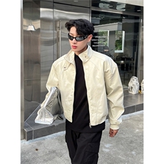 W88-P69高街美式PU皮垫肩夹克男2025年早秋新款韩版简约百搭，男装夹克，电商B323A