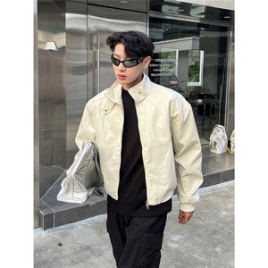 W88-P69高街美式PU皮垫肩夹克男2025年早秋新款韩版简约百搭