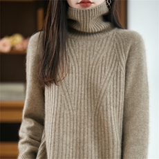 慵懒风高领纯羊毛衫女2025秋冬新加厚保暖针织毛衣宽松百搭打底衫，女装羊毛衫，迅太羊绒