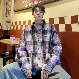 衬衫男秋季新款港风宽松大码扎染长袖衬衣CS3098-特P30图片