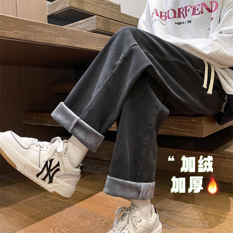 水洗牛仔裤男秋冬季加绒加厚休闲直筒裤A080-9291-常规P35加绒P45图片