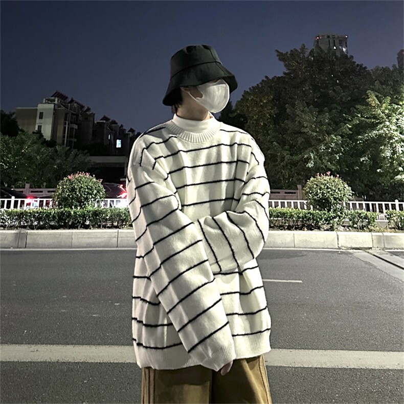 MY8822-P48美式条纹拼色宽松圆领毛衣,男装针织衫/毛衣,星座1501-1