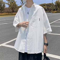 基础款开衫纽扣白衬衫短袖男女款风纯色五分袖垂感翻领衬衣C316，男装衬衫，星座1116A-1（原606A）