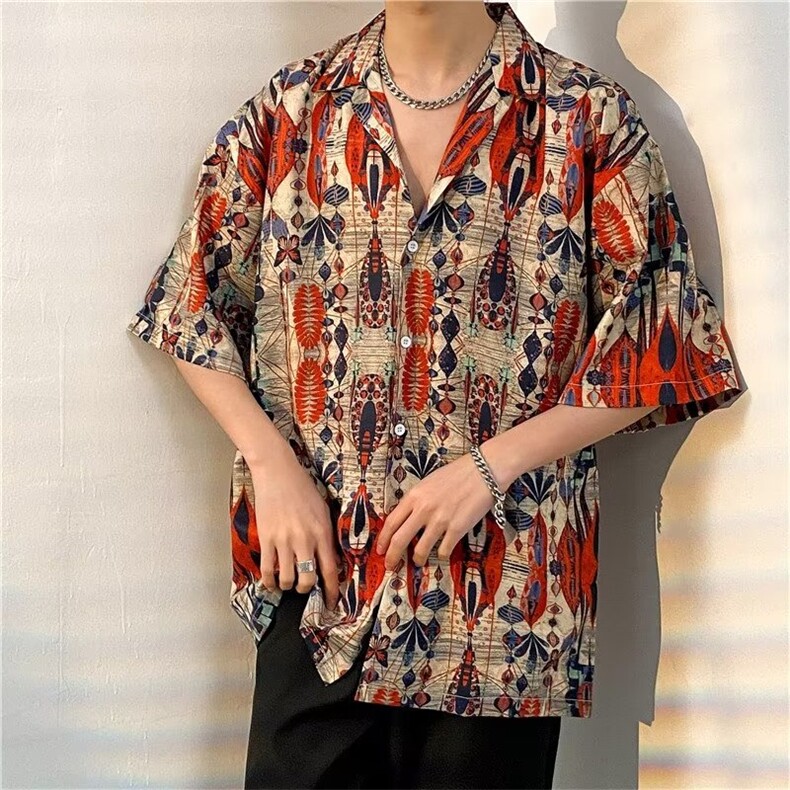 日系五分袖春夏季新款衬衫潮流慵懒男方领宽松型衬衫C1316P30,男装衬衫,星座1116-2