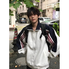 秋季新款拼接撞色三条杠开衫卫衣男女宽松运动休闲外套W103，女装短外套，星座1116A（原606A-3）