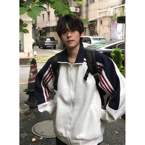 秋季新款拼接撞色三条杠开衫卫衣男女宽松运动休闲外套 W103图片