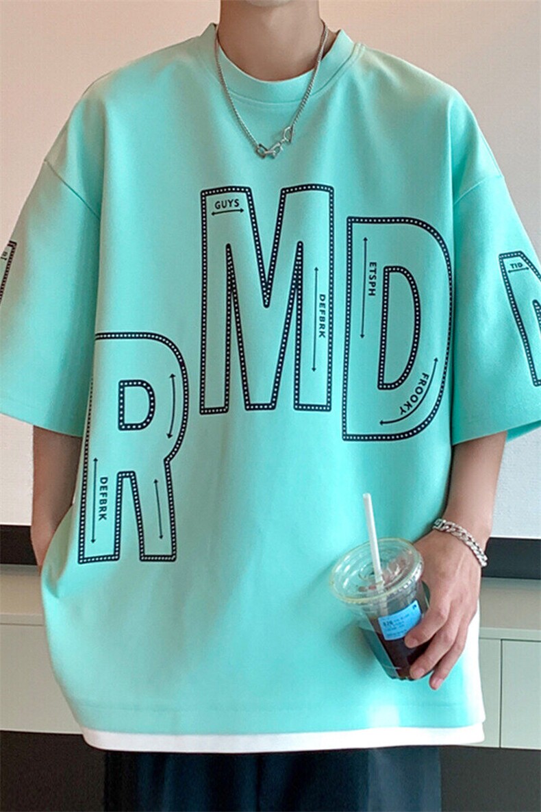 2025夏季新款港风外景大码菠萝格假两件T恤M-5XHT24400-特P25,男装T恤,电商A022