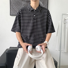 夏季条纹短袖t恤男宽松百搭ins衣服潮polo衫半袖五分袖T694-P30，男装T恤，星座512-2