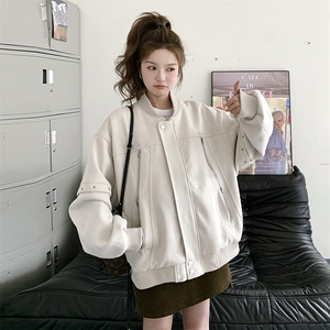 设计感小众休闲chic棒球服2025春季新款美式复古宽松百搭夹克外套图片