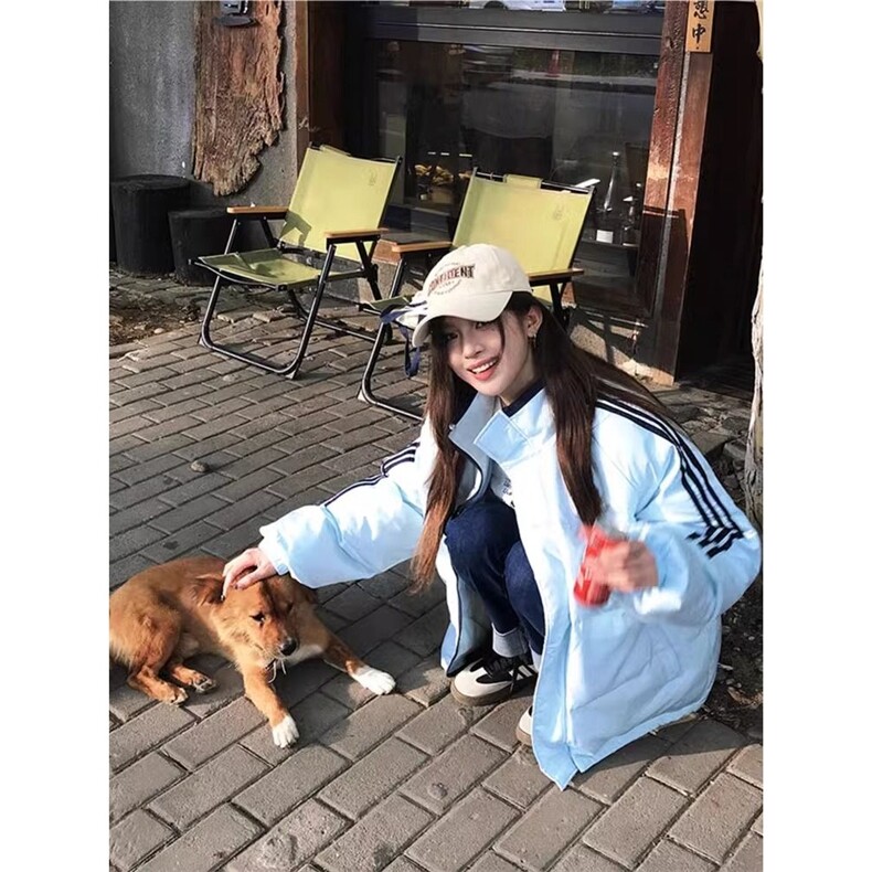 棉衣外套女2025冬装新款三条杠加厚短款宽松保暖立领棉服袄,男装棉衣,星座506A