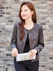 现货2025秋装新款休闲印花气质短款外套小西装女，女装短外套，苗苗
