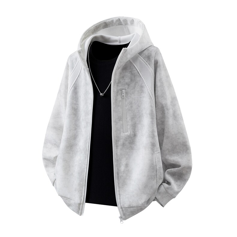 1可二开脏脏灰扎染罗纹拼接运动修身大码M-5XL夹克JK78077P75控，男装夹克，星座226-2