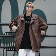 黑色立领皮衣夹克男生高级感外套潮流帅气PU皮户外机车W9286-P73，男装夹克，星座1109-3