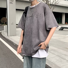 麂皮绒短袖t恤男夏季美式半袖体恤潮牌宽松青少年上衣T101309B-3，男装T恤，星座310B-1