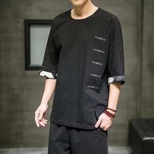 2025春夏新款风棉麻七分短袖t恤男大码上衣QT6008-1/T063/P60图片