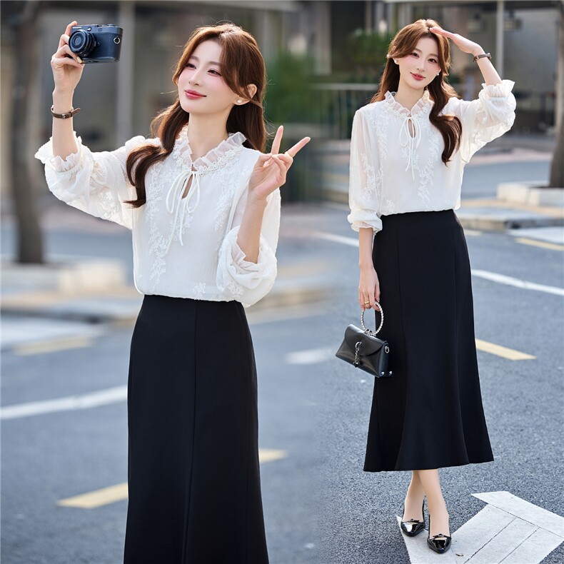 BAO现货2026新款春装时尚气质优雅立体植花衬衣百搭半身裙两件套，女装套装/套裙，火爆靓佳人