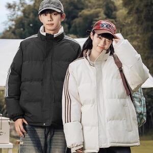 潮牌棉服男士冬季立领防风外套美式三条杠面包服情侣棉衣图片