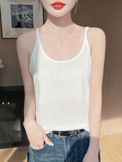 U领新款针织吊带女无袖纯色背心简约百搭宽松套头上衣内，女装针织衫/毛衣，绒宛羊绒