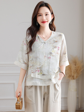 衬衫女天丝水印夏季简约百搭优雅清爽上衣，女装衬衫，曼沙奕珂