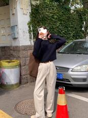 复古坑条圆领羊毛针织衫女长袖宽松百搭套头毛衣秋冬加厚显瘦上衣，女装针织衫/毛衣，雪真羊绒