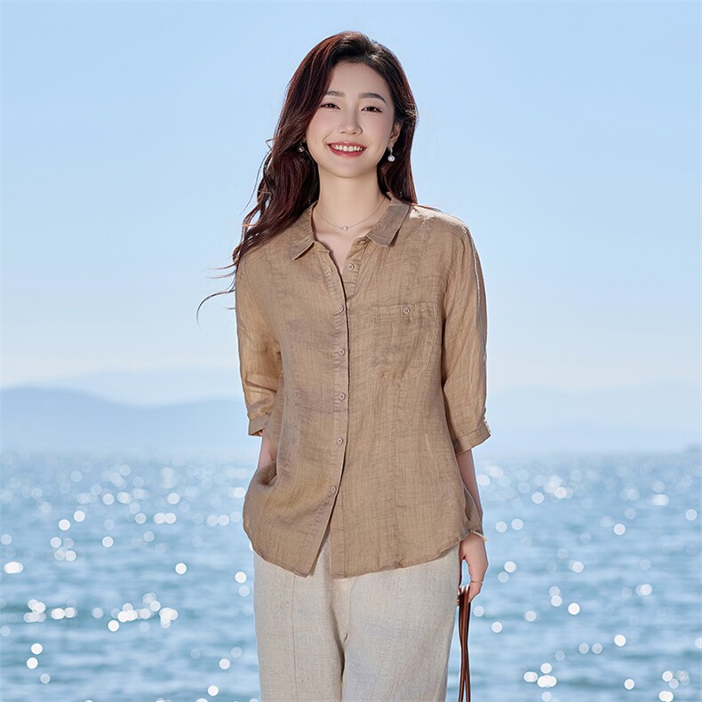 2026年夏季文艺风女短袖宽松亲肤透气薄苎麻文艺/优雅,女装衬衫,江南依恋