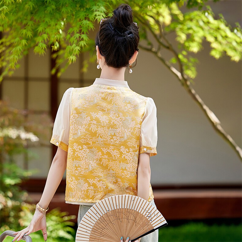 夏季薄款短袖新中式提花外套女流行国风盘扣减龄漂亮短款外搭上衣,女装短外套,艾仟回(原伊仟回)