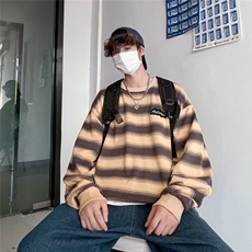 做旧长袖海魂衫男女生春秋情侣圆领打底衫条纹工装卫衣潮YY01/P28，男装T恤，星座506