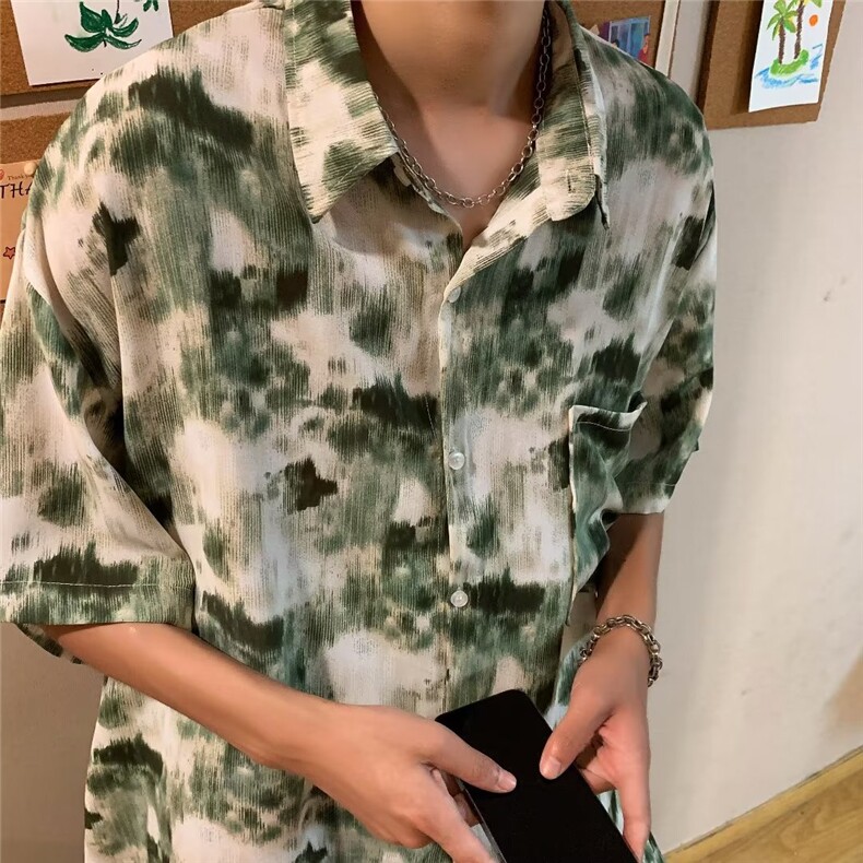 小众设计感港风短袖衬衫男夏季新款宽松休闲碎花复古衬衣CS41P32,男装衬衫,星座1116-2