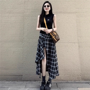 汉服法式不规则黑白格纹半身裙女2025春季新款时尚小个子显瘦裙子图片