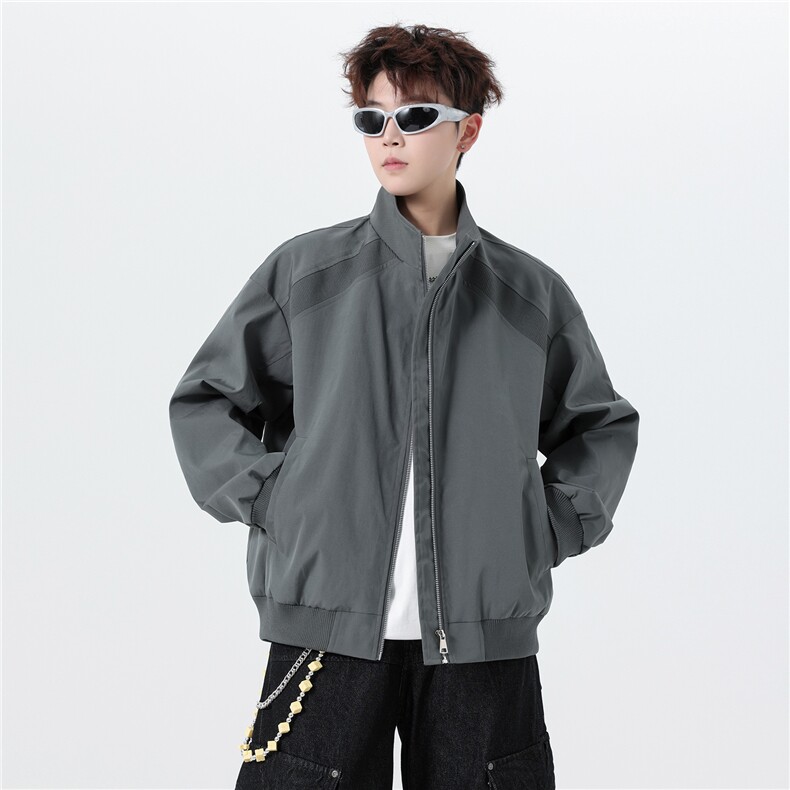 JK008无影墙 春装拼接工装立领开衫夹克 聚酯纤维(M-5XL)TP35图片