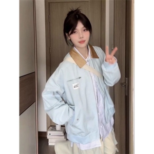 撞色棒球服拼接宽松复古夹克513AJK1895P70图片