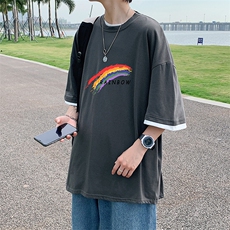 JT55064-P25假两件短袖t恤男大码胖子半袖体恤半截袖港风，男装T恤，电商A040