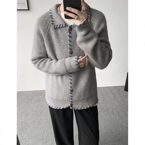 polo翻领针织毛衣男秋冬加厚外穿慵懒风羊毛开衫上衣外套MY1229