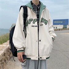 假两件连帽外套男港风秋季新款ins潮牌上衣宽松字母印花WT8030-65图片