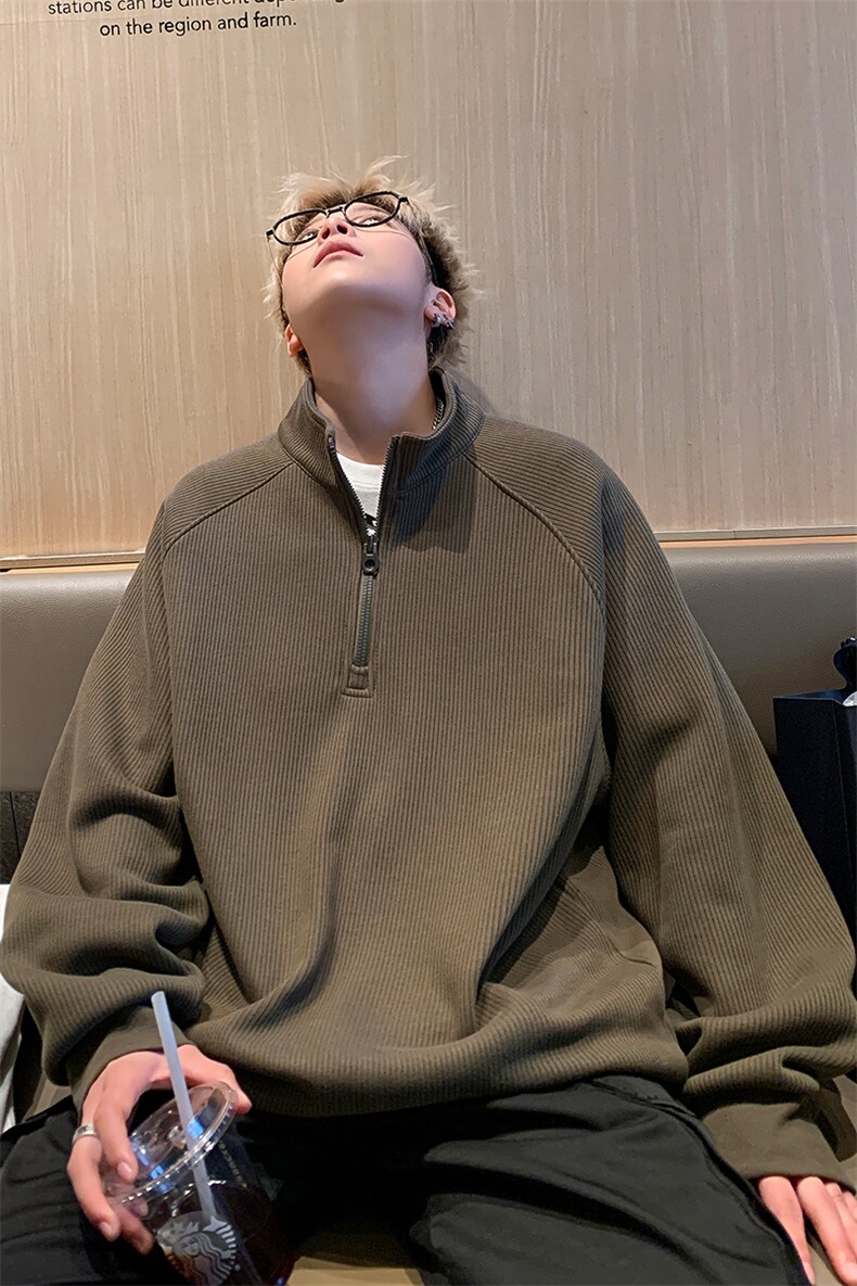 8XL-M特大码卫衣男纯色百搭条纹肌理立领拉链长袖T恤男WY08P55,男装卫衣,电商D206-1