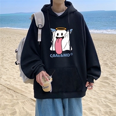 ！秋季重磅宽松大码港风白色鬼头印花连帽卫衣LW129-特p35，男装卫衣，星座508（原C305）