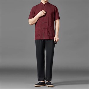 中老年男棉麻短袖中式唐装男风夏季亚麻套装MJ7302-P100图片