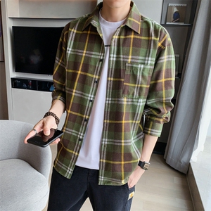 男士春秋格子衬衫长袖休闲潮流衬衣外套男上衣服DF10T图片