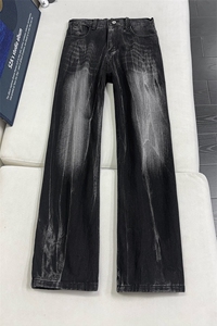 B221 美式ins高街暗黑宽松直筒竹节纹牛仔裤LK26616-特P46控78图片