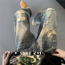 美式高街休闲牛仔裤个性小众休闲裤A061-JM1454-P55-控78，男装牛仔裤，电商A061-1