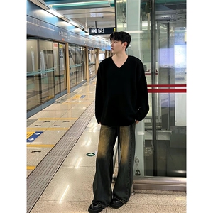 美式ins高街hiphop微喇重工艺水洗复古蓝牛仔裤货号K2322-1P60图片