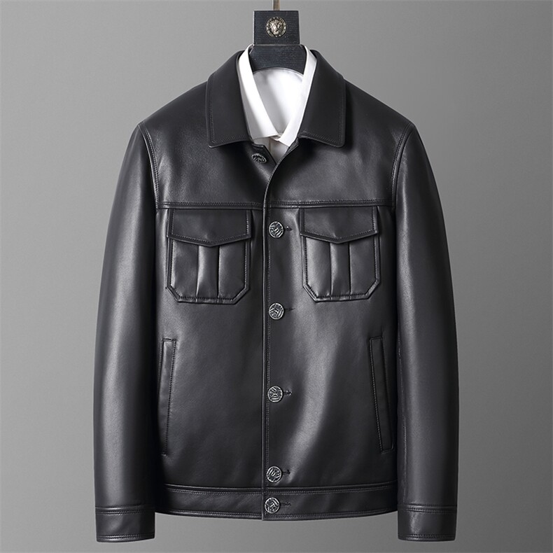 春秋款海宁皮衣男翻领绵羊皮夹克工装通勤青年机车皮衣P660，男装皮衣，电商B360