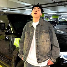 蓝色休闲牛仔外套男春秋美式街头水洗做旧宽松大码翻领夹克上衣，男装工装外套，星座218-1（原230）
