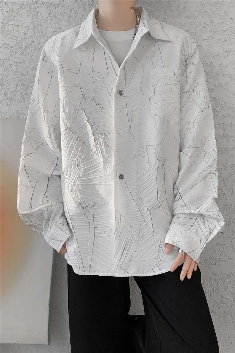 8XL-M小众解构肌理感裂纹垫肩花衬衫男高级感宽松衬衣男CS520P55,男装衬衫,电商D206-1
