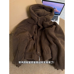 秋冬复古羊羔绒棉衣简约连帽设计高街情侣款上衣外套HY676TP98图片