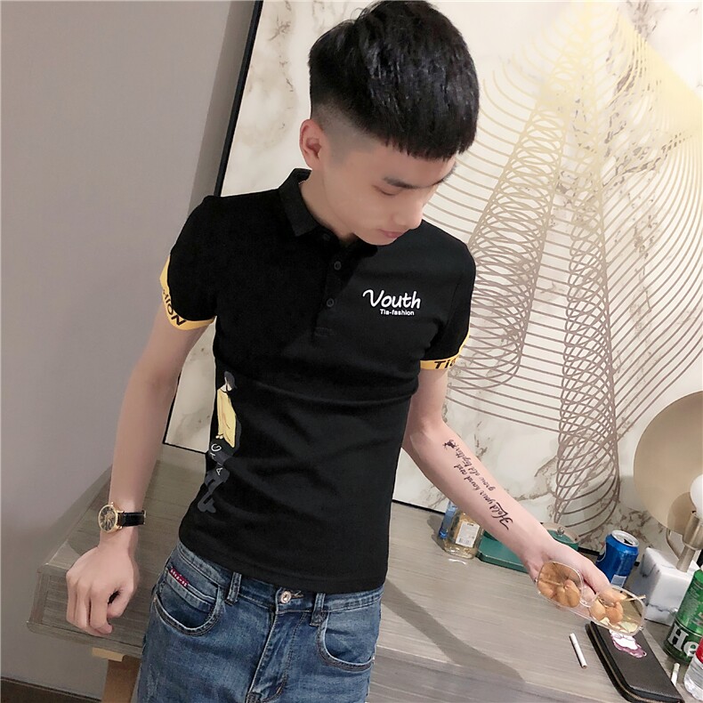 夏季短袖POLO衫男休闲社会小伙印花火半袖T恤衫C301B-PL08,男装Polo衫,电商C301B