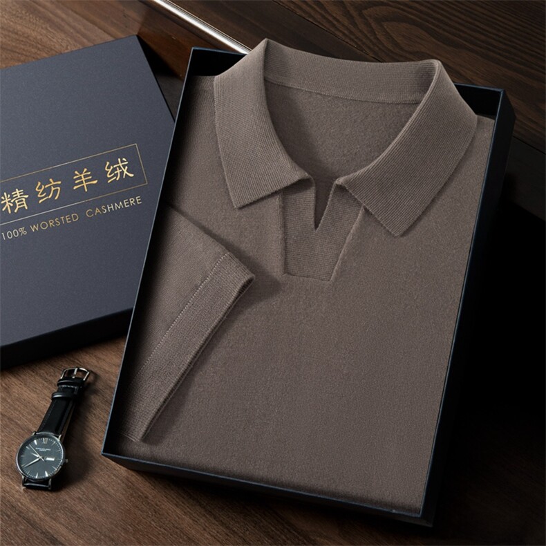 新款纯色针织短袖时尚简约百搭,男装T恤,曼云男装羊绒